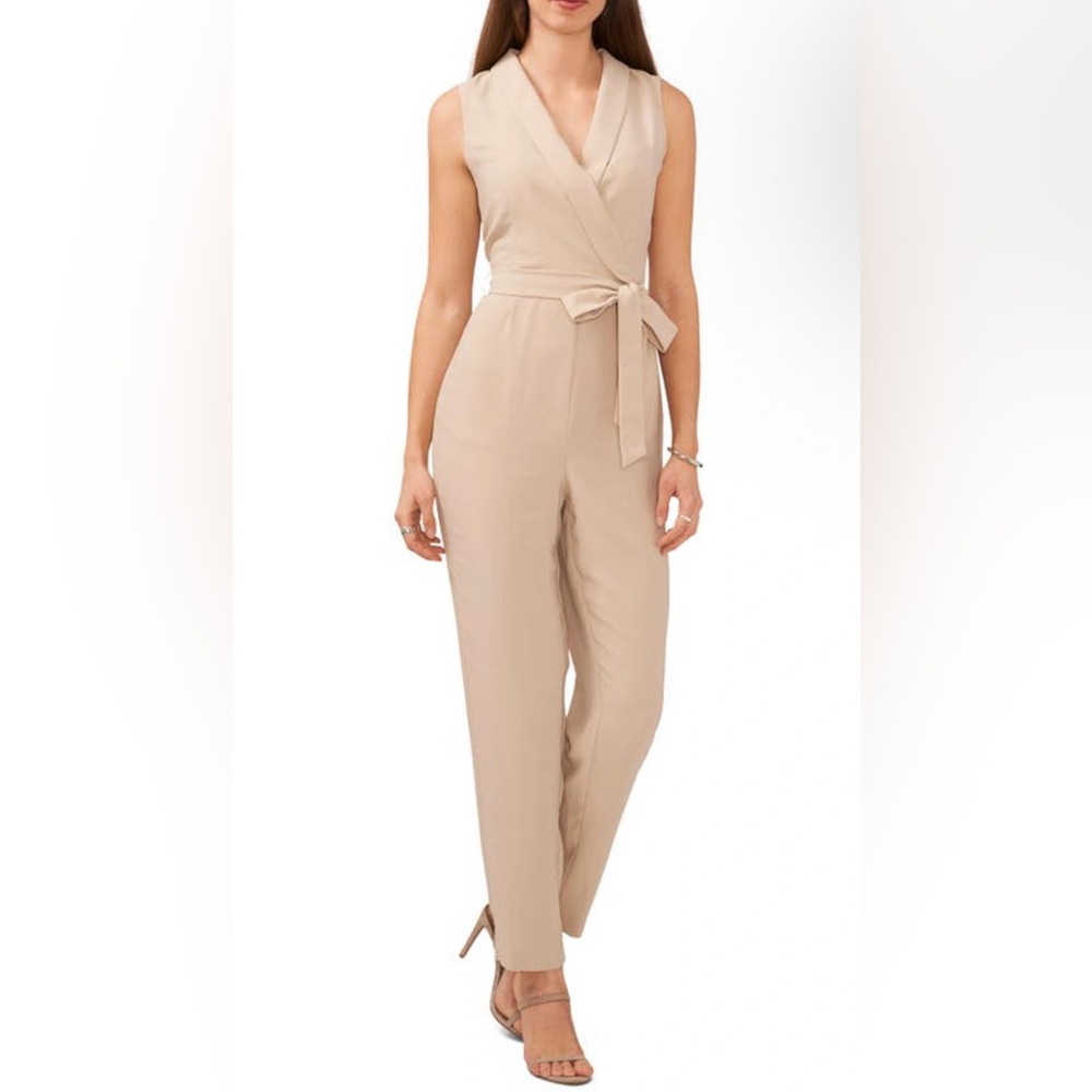 Halogen Size Large Beige Sleeveless Jumpsuit